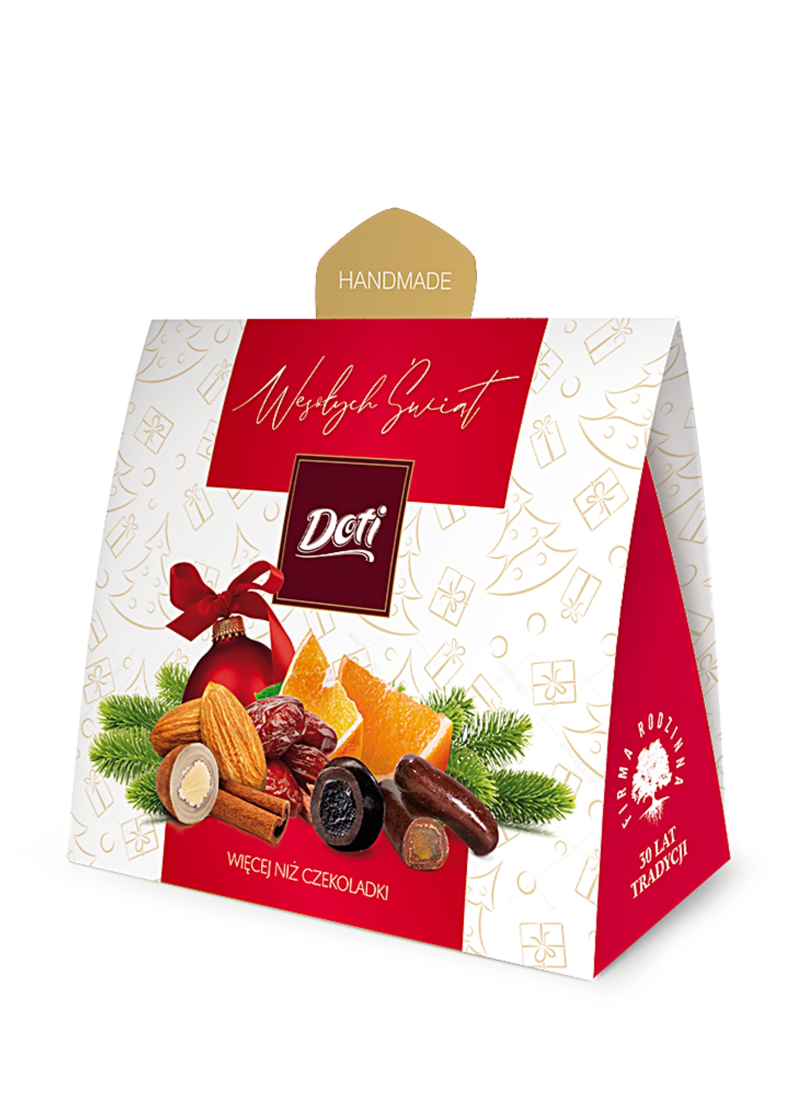 Red Christmas Terzetto 150g - candied orange peel & dates in dark chocolate with ginger & orange notes & almonds in white chocolate with cinnamon